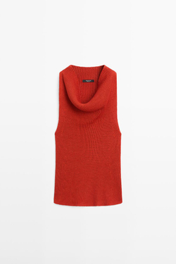 Massimo Dutti Хлопковый топ с драпированным вырезом, жженый