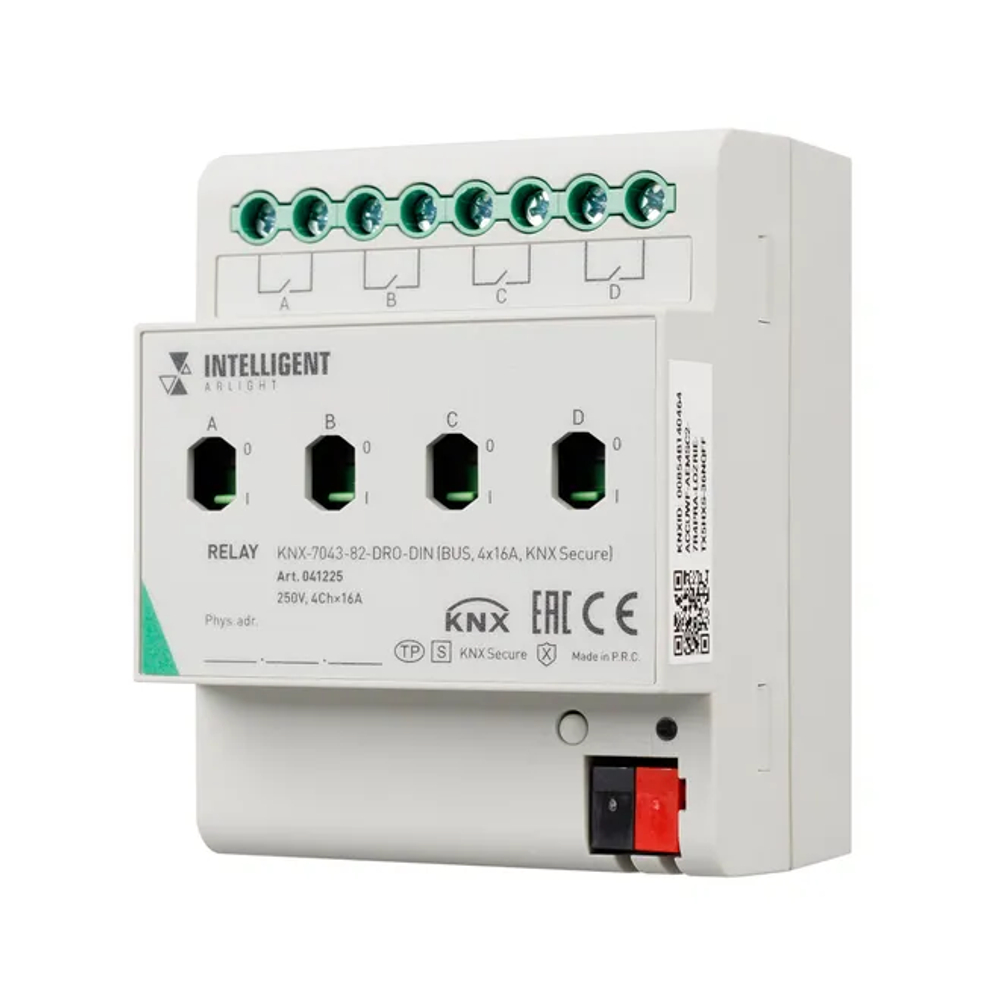INTELLIGENT ARLIGHT Релейный модуль KNX-7043-82-DRO-DIN (BUS, 4x16А, KNX Secure) (IARL, IP20 Пластик, 2 года) 041225