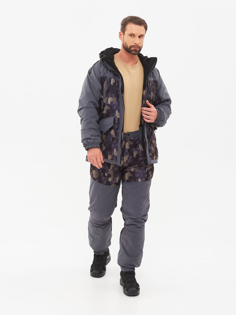 Костюм демисезонный Горка-Люкс ткань Исландия/Алова цвет Серый/КМФ 001