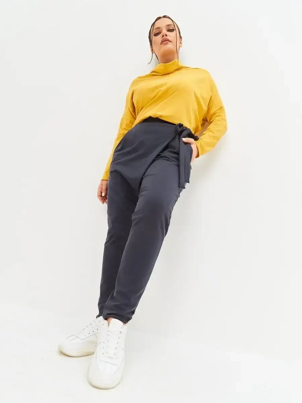 Штаны оверсайз на завязках с запахом большие размеры