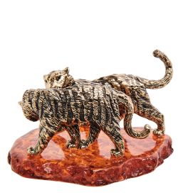 Народные промыслы AM-3185 Фигурка «Тигры Саванна» (латунь, янтарь)