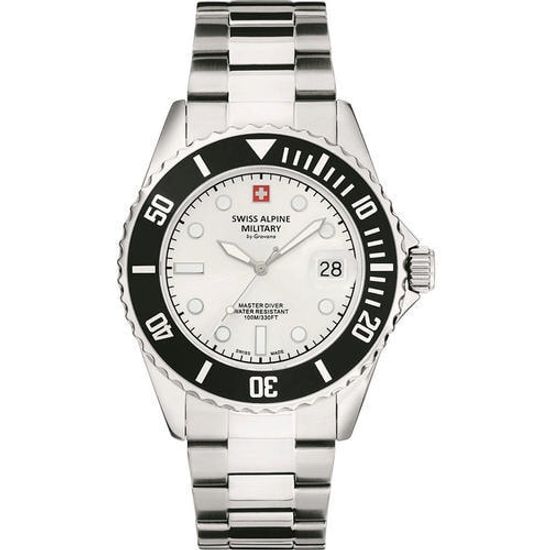 С браслетом Мужские наручные часы с серебряным браслетом Swiss Alpine Military 7053.1132 mens watch 42mm 10ATM