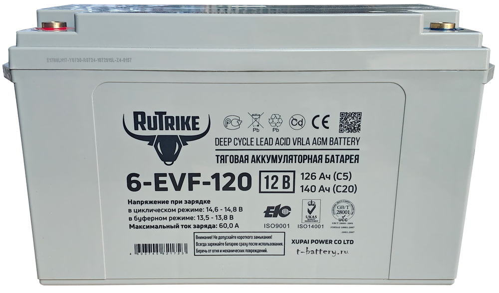 Тяговая аккумуляторная батарея RuTrike 6-EVF-120 (12V120A/H C3)