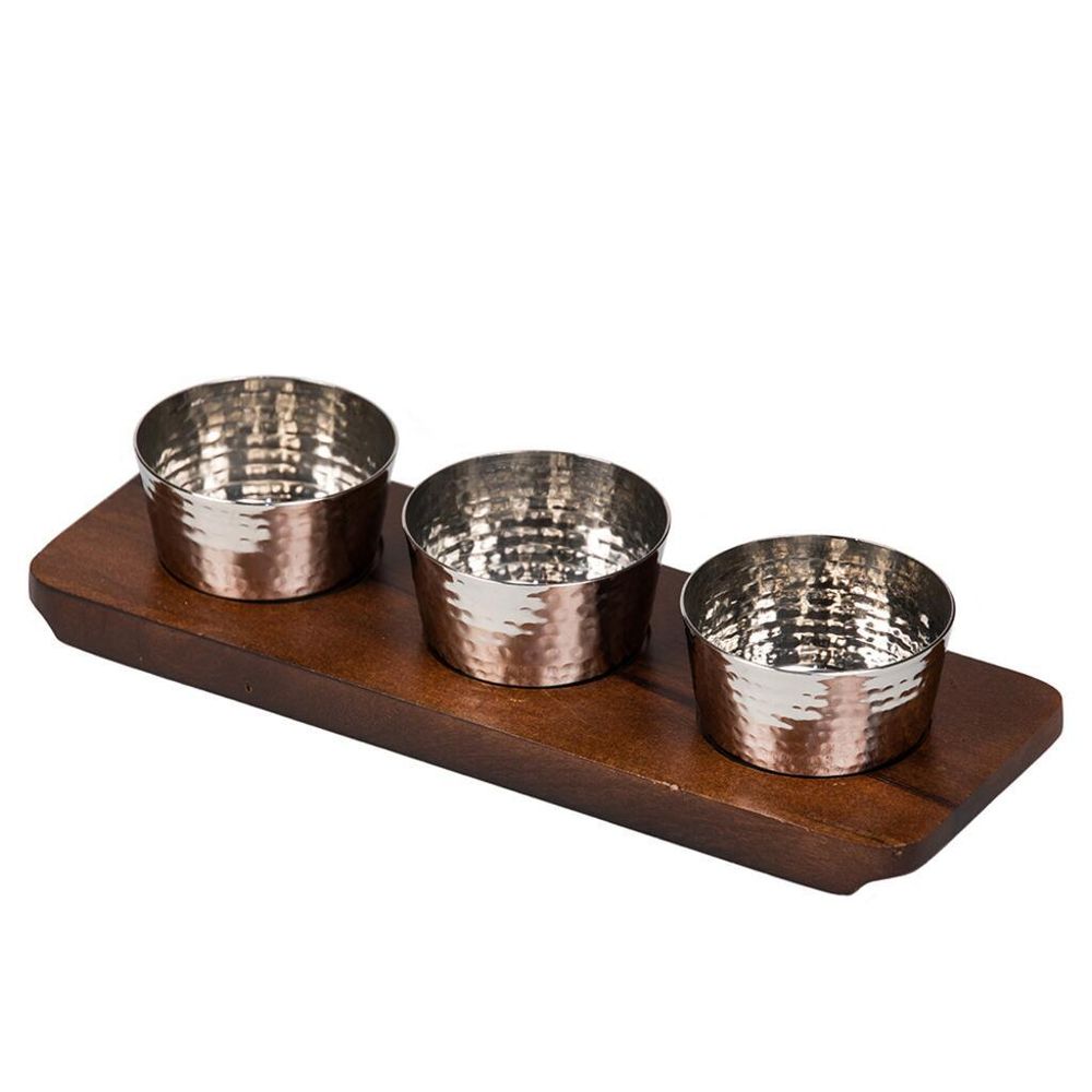 Соусник 100 мл для подачи набор 3 шт. на дерев. подст.   нерж. P.L.