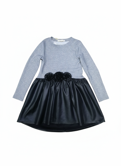 Платье серое с черным розы