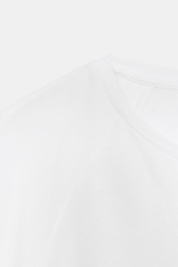 ZARA КОМБИНИРОВАННАЯ ФУТБОЛКА С ОБЪЕМНЫМИ РУКАВАМИ, БЕЛЫЙ