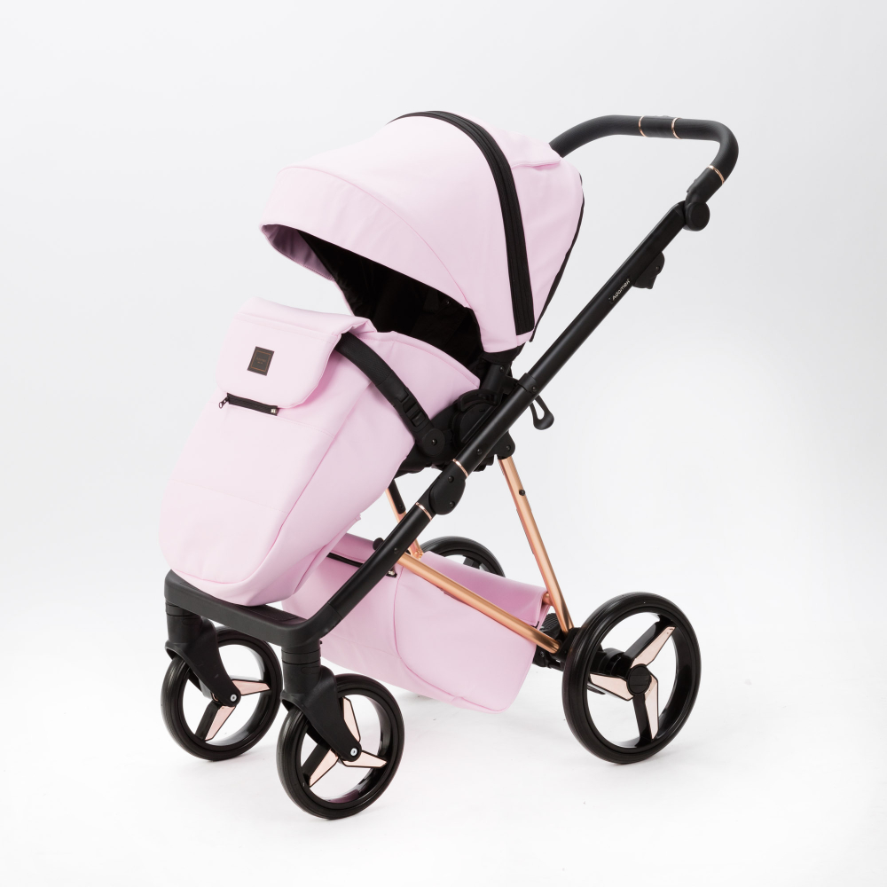 Детская универсальная коляска Adamex Quantum SuperStar Q-STAR136 (2в1) Розовый зефир экокожа, роз. золото