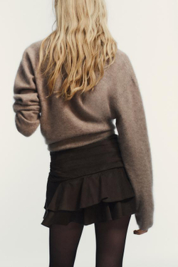 ZARA ЮБКА-ШОРТЫ С ВОЛАНАМИ, КОРИЧНЕВЫЙ