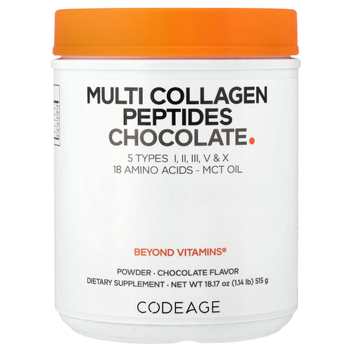 Codeage, пептиды коллагена нескольких типов, в форме порошка, с шоколадным вкусом, 515 г (18,17 унции)