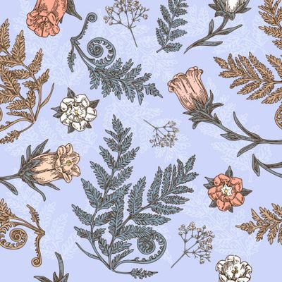 лесные цветы на сиреневом фоне