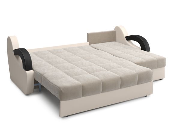 Диван угловой с оттоманкой Мадрид 1,6 - Velutto 17 бежевый/беж кожзам/ коричневая накладка