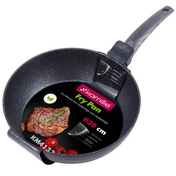 Сковорода 30 см. из кованного алюминия Kamille KM-4133 с антипригарным покрытием PTFE чёрный мрамор