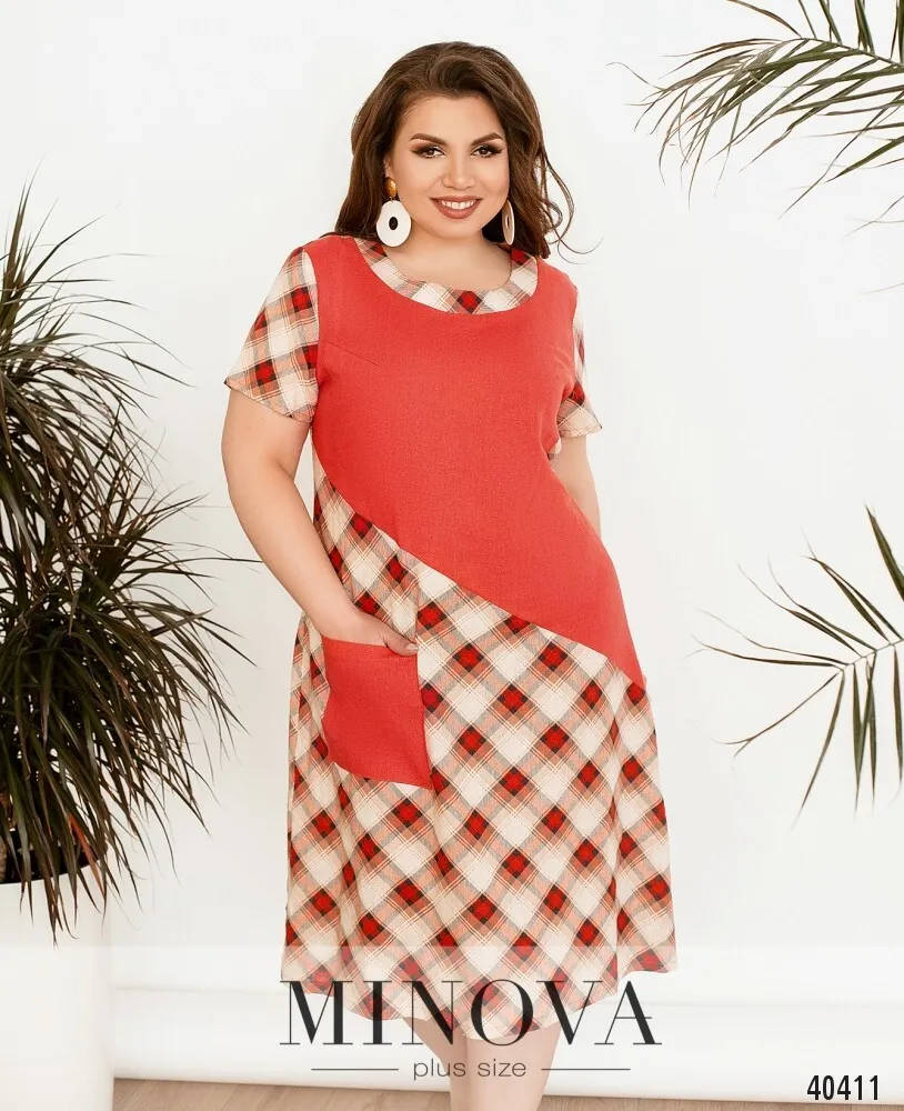 Платье 435-коралловая-клетка Minova