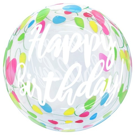 Шар Falali BUBBLE 20" с рисунком Happy Birthday гирлянда #5102007