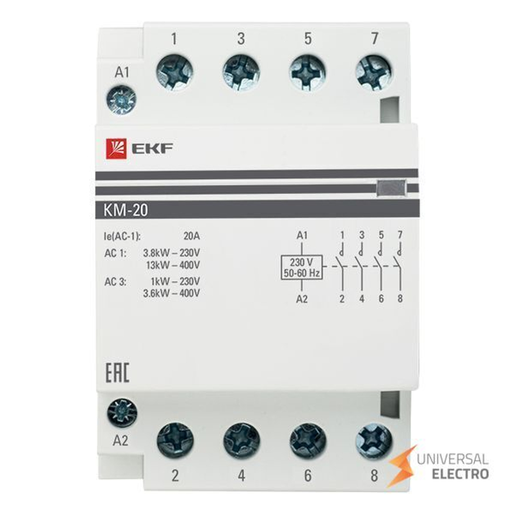 Контактор модульный КМ 20А 4NО (3 мод,) EKF PROxima