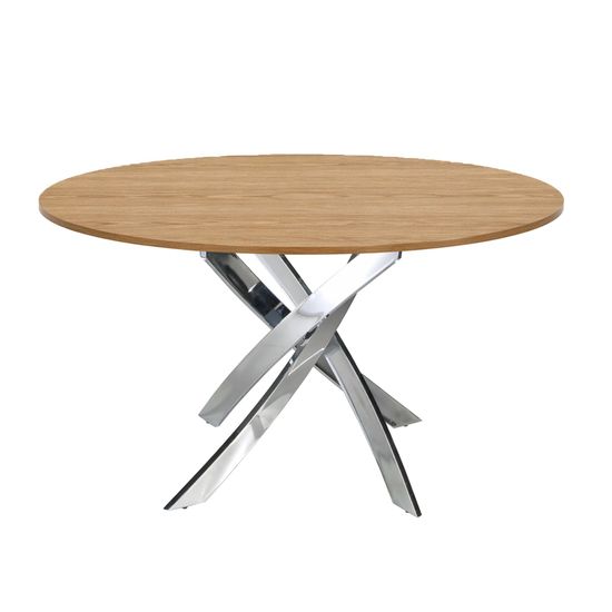 Круглый обеденный стол 1061-Ø120 из дуба и хромированной стали