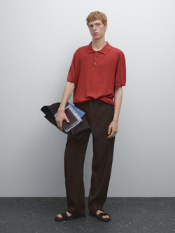 Massimo Dutti Поло из 100% льна, коралловый