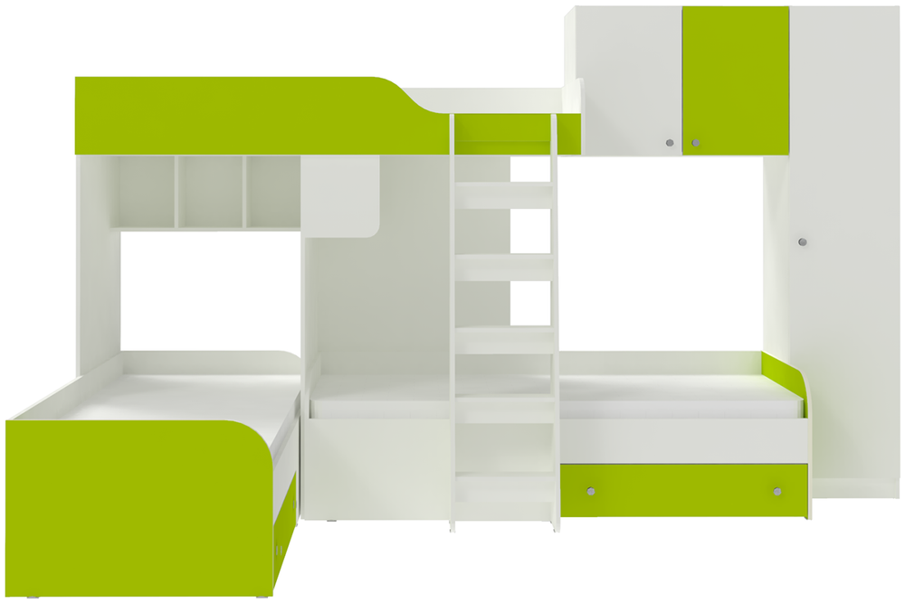 Кровать-чердак КарИВи Трио 2 Белый  Лайм