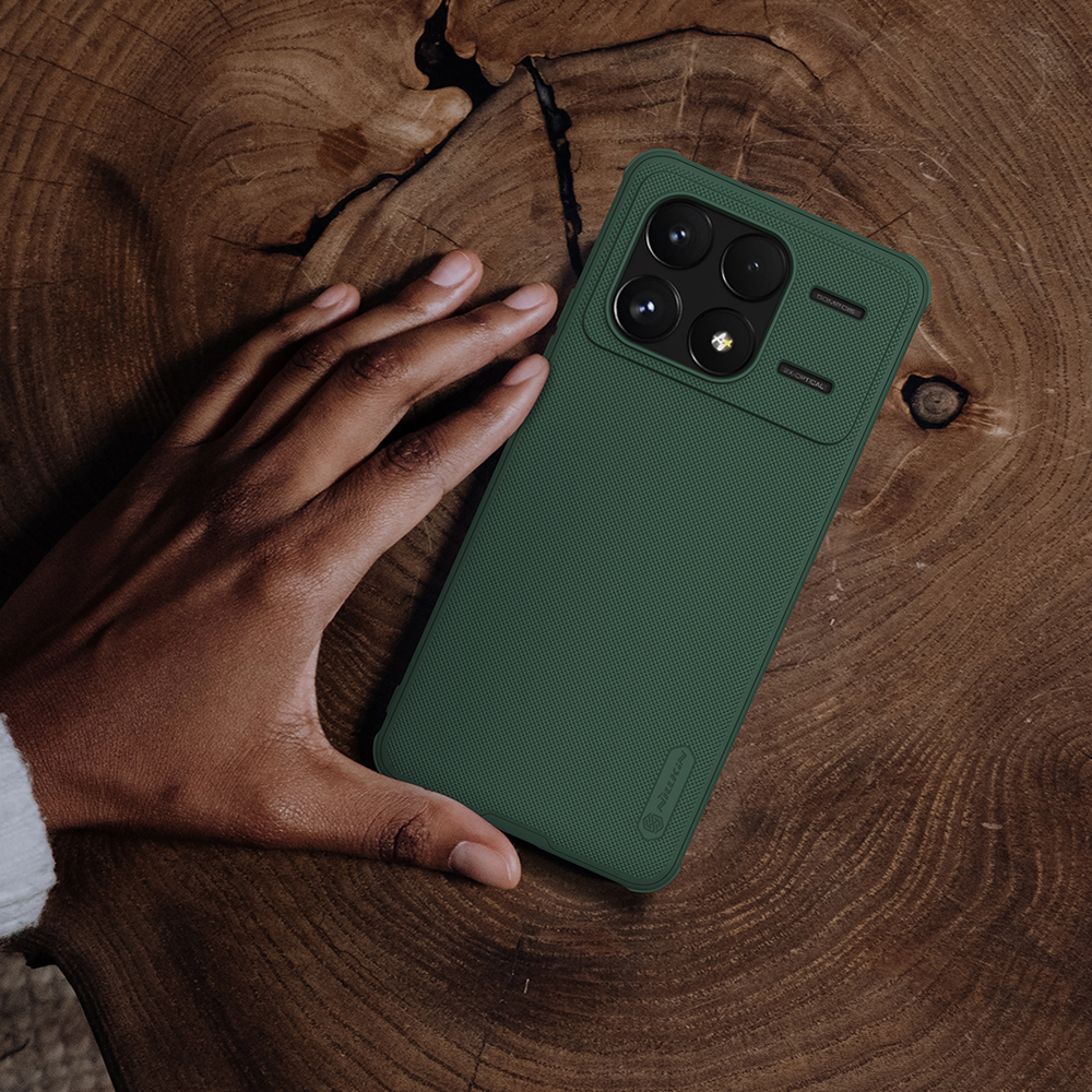 Усиленный двухкомпонентный чехол зеленого цвета (Deep Green) от Nillkin для Xiaomi Poco F6 Pro, серия Super Frosted Shield Pro