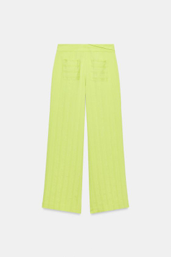 ZARA ШИРОКИЕ БРЮКИ С ВЫСОКОЙ ПОСАДКОЙ И КЛАПАНОМ, ЗЕЛЕНЫЙ