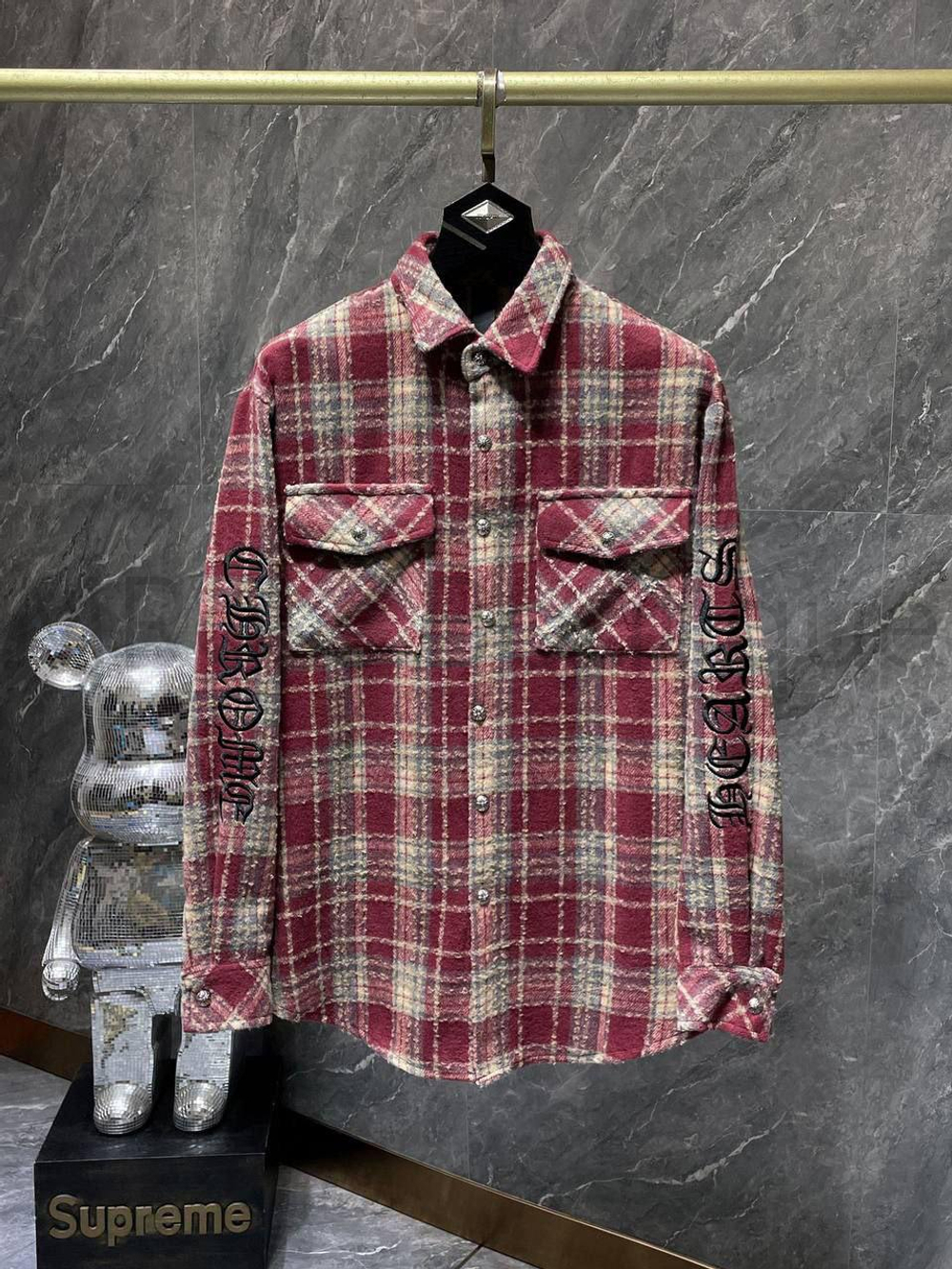 Красная рубашка в белую клетку Chrome Hearts