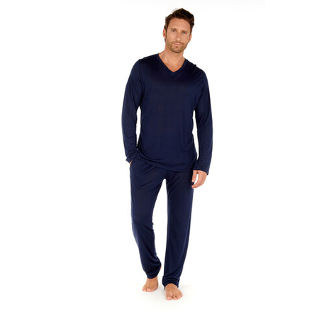 Мужская пижама темно-синяя HOM COCOONING Long Sleeve Shirt V 402673_4000RA