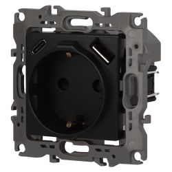 Розетка ЭРА Серия 12 12-4108-05 2P+E 16A-250В со шторками с USB type-A+C 5В-3А антрацит