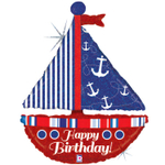 Шар Фольгированный HAPPY BIRTHDAY Парусник блеск (Красный)