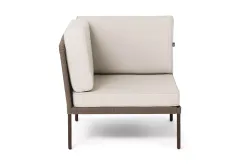 "Канны" угловой модуль плетеный из роупа, каркас алюминий коричневый (RAL8016) муар, роуп коричневый круглый, ткань бежевая 035