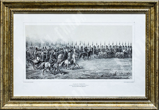 Раффе Огюст. Смотр кавалерии императорской четой.Франция, Париж. Литография. 1845