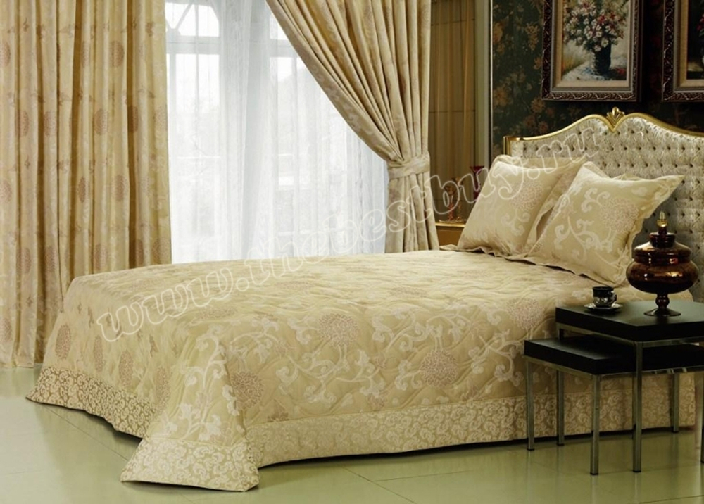 Шторы для спальни с покрывалом: Белла  (арт. 16S)  -   (270х275) х2 см. - белое золото