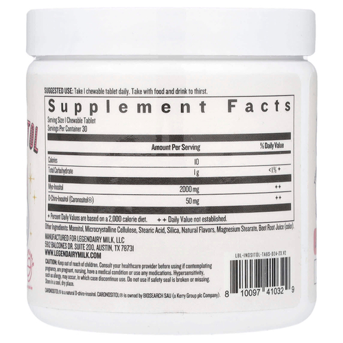 Legendairy Milk, Myo & D-хиро инозит, вишня, 30 веганских жевательных таблеток