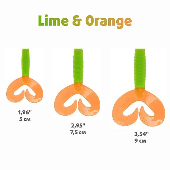 Твистер Helios Credo Double Tail 2,95&quot;/7,5 см Lime &amp; Orange 7шт. (HS-12-020)
