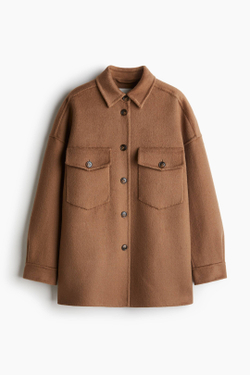 H&M Куртка-рубашка ручной работы из смесовой шерсти, коричневый