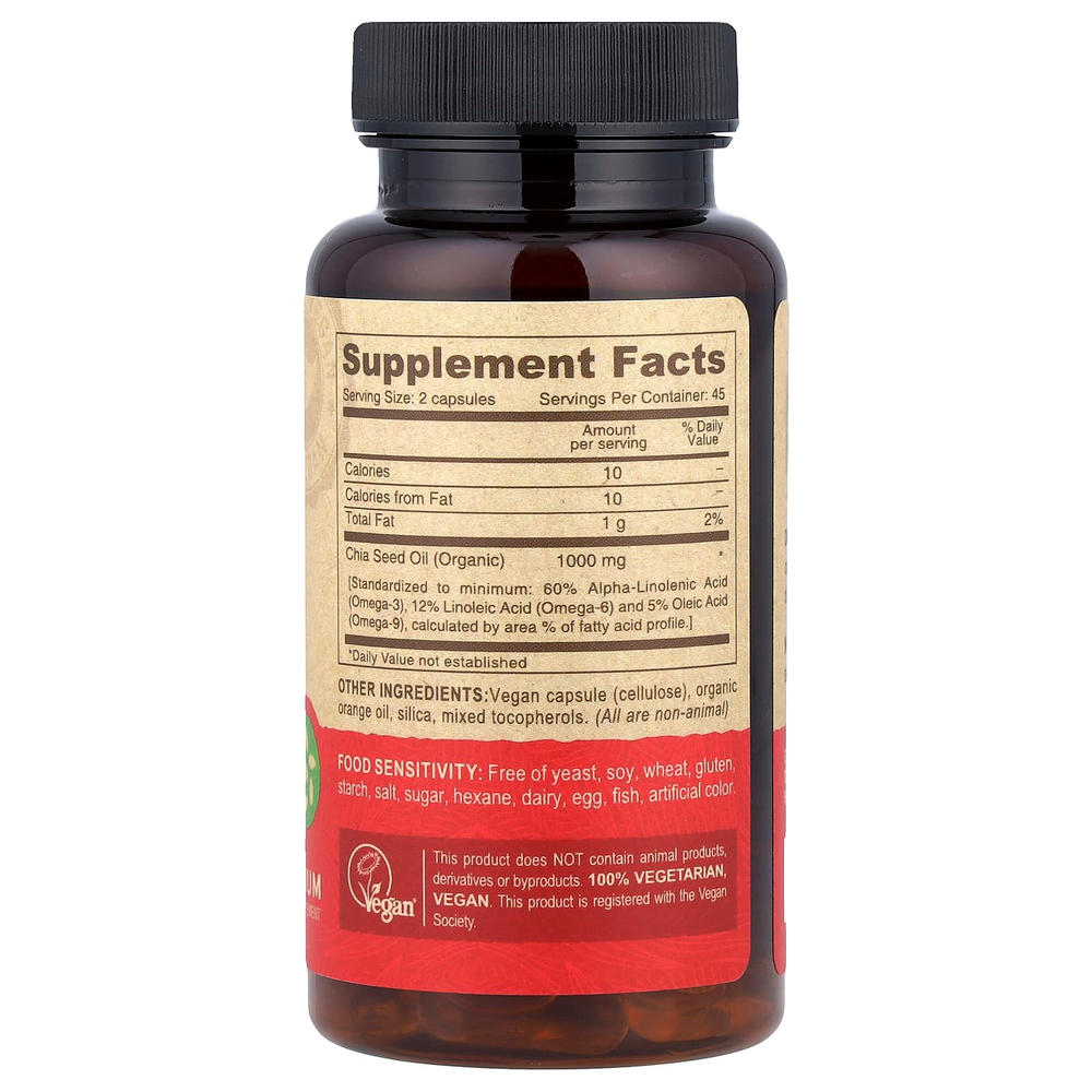 Deva, Веганское масло семян чиа премиального качества, 90 веганских капсул