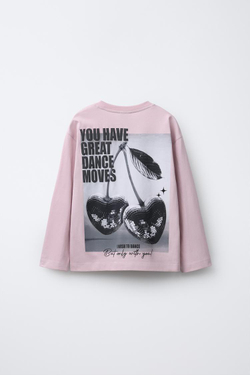 ZARA ЛОНГСЛИВ С ПРИНТОМ «ВИШЕНКИ», РОЗОВЫЙ