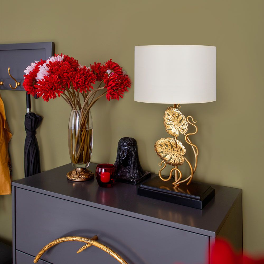 Настольная лампа Monstera Deliciosa (Монстера) Каштан Амбер с абажуром Vintage Айвори