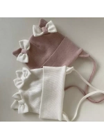 Шапка с ушками для девочки трикотажная на завязках