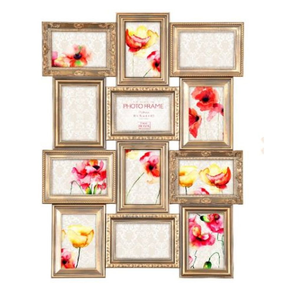 Innova PI07216 фоторамка 12 фото 12 x 10*15 Maggiore Gold , золотая, пластик | Innova