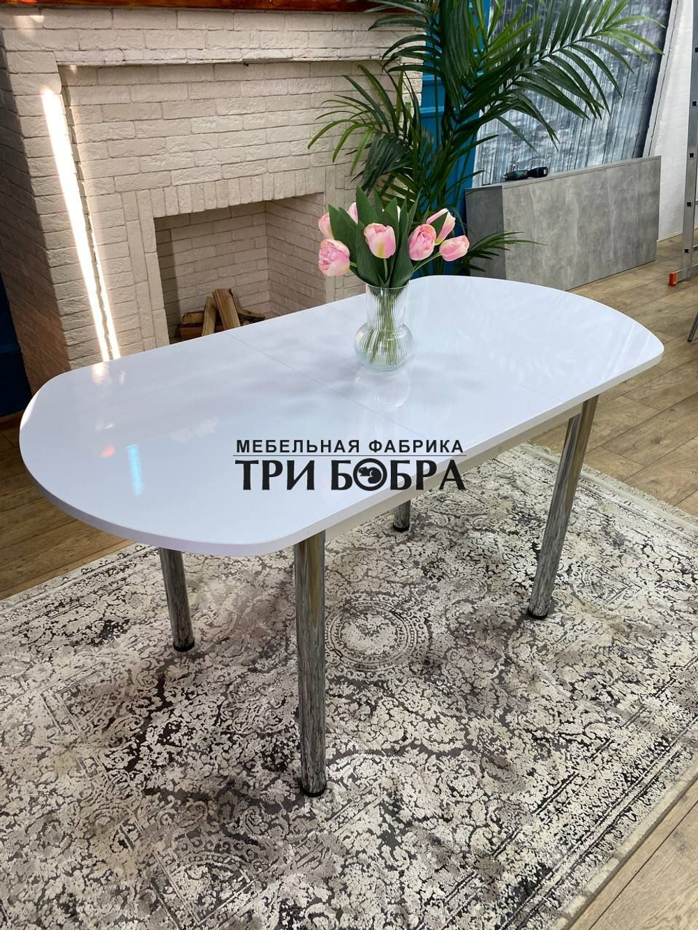 Стол кухонный раздвижной "Белый глянец"