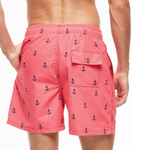 Розовые мужские пляжные шорты с принтом в виде якорей (Размер: 4X) (Цвет: розовый)