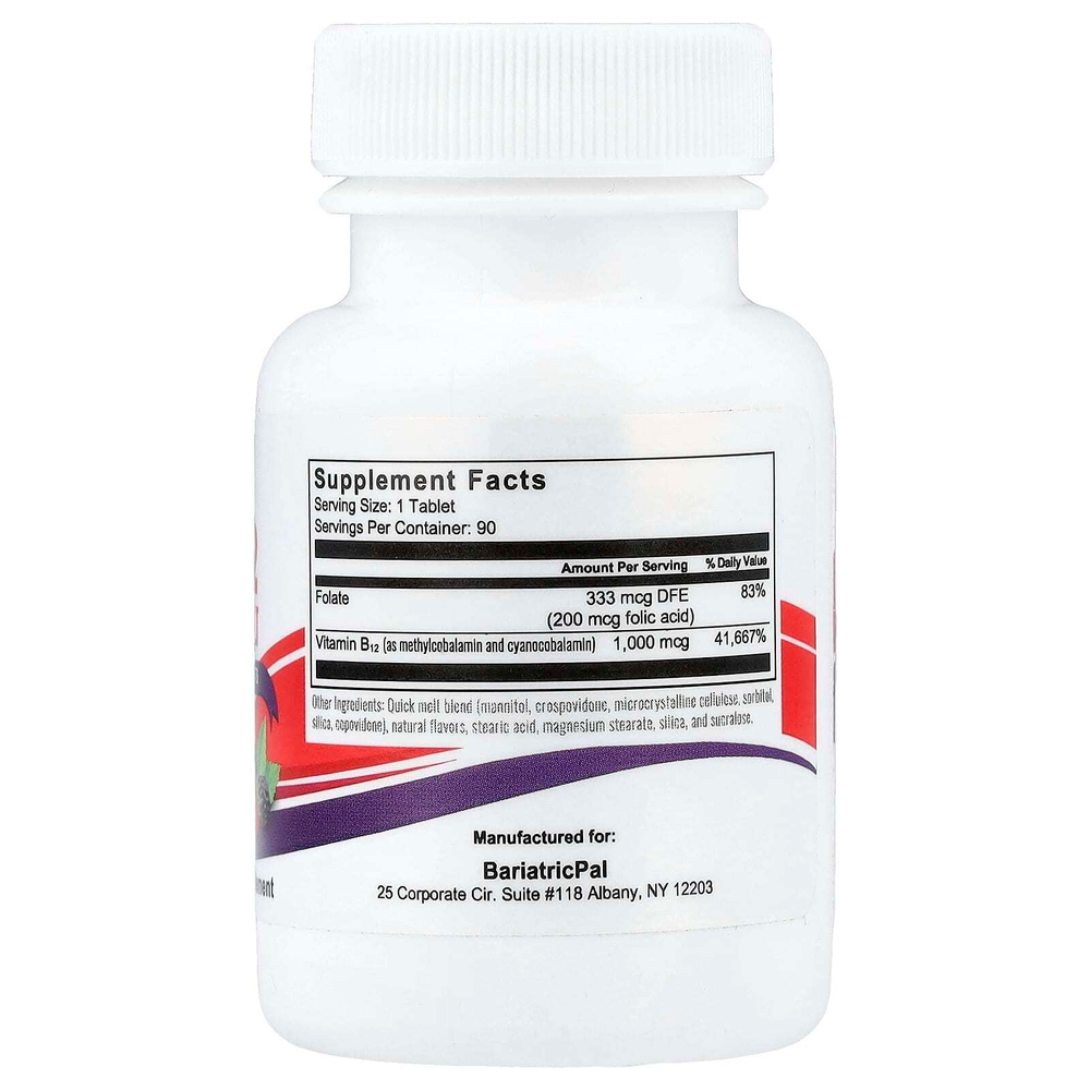 BariatricPal, B12 Quick Melt, с ягодным вкусом, 90 таблеток Quick Melt