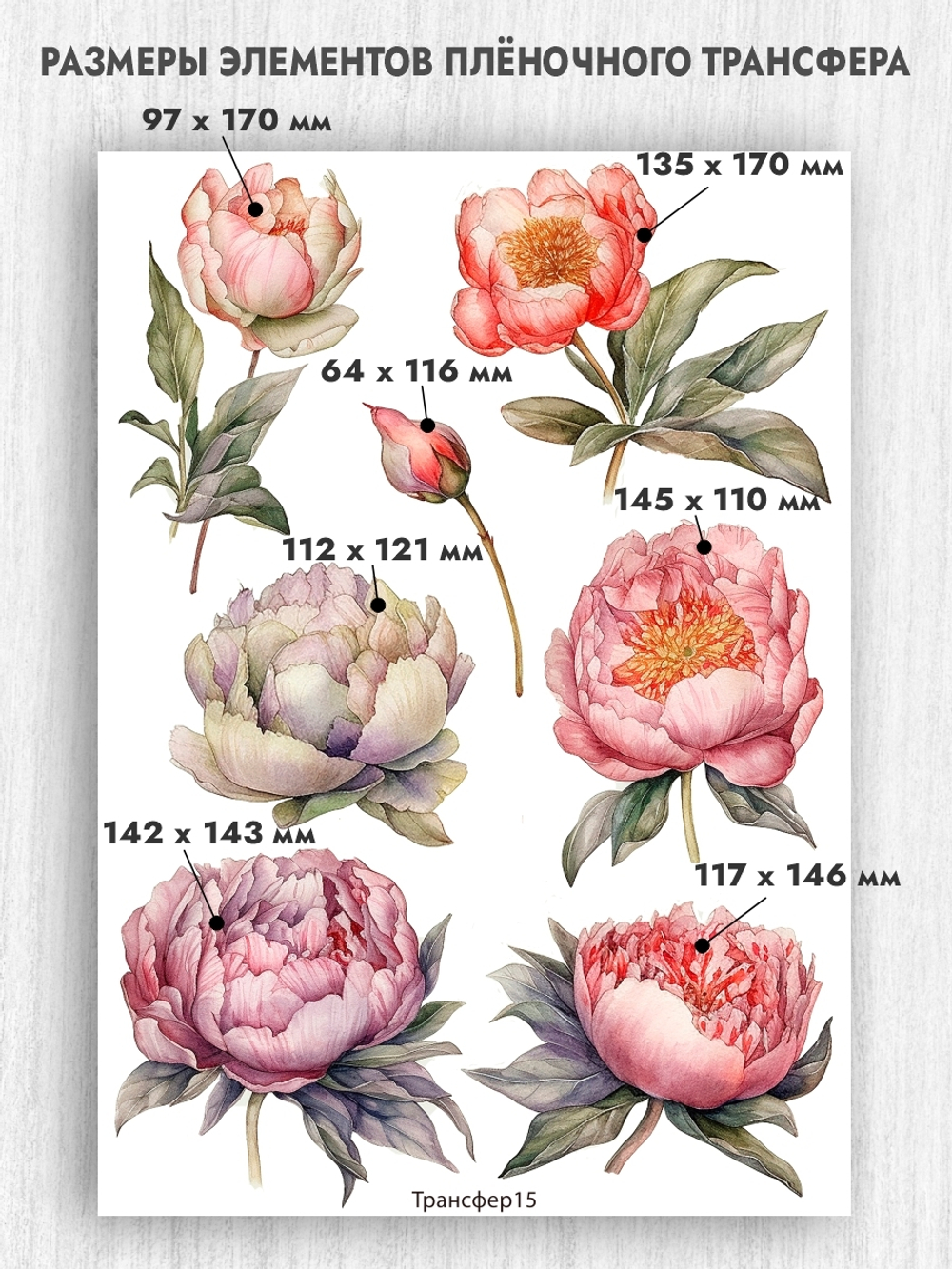 Трансфер для декупажа переводной рисунок для поверхностей пион 015