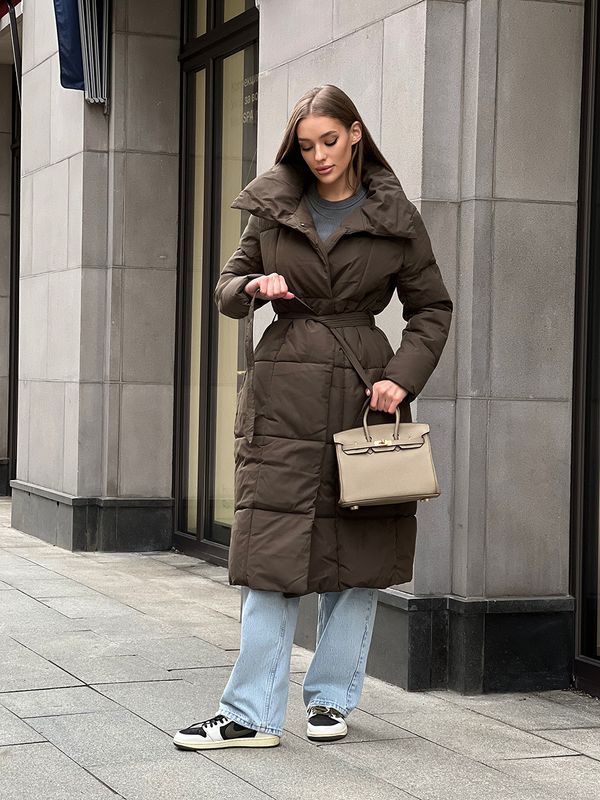 Пуховик GRACE стеганый на поясе