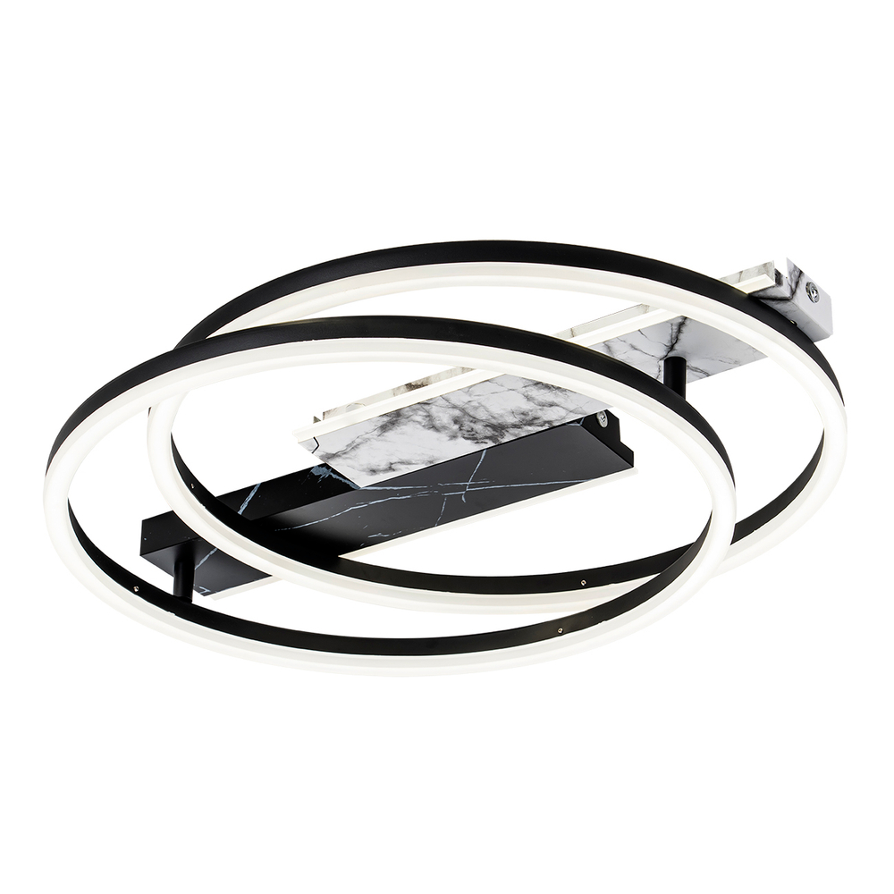 Потолочный светодиодный светильник 90Вт, 3678лм, 3000-6400K, Ra>80, плавная регулировка мощности, изменение цветовой температуры, пульт, металл/акрил, черный/белый мрамор