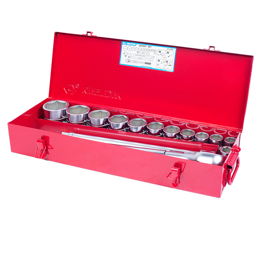 KING TONY (6316MR) Набор торцевых головок с принадлежностями 3/4", 6-гранные, 21-50 мм, 16 предметов