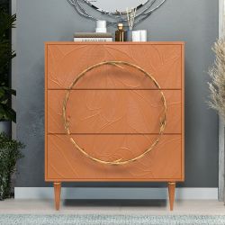 Комод Арт Колор leaves Классик Голд с 3 ящиками Томленый оранжевый