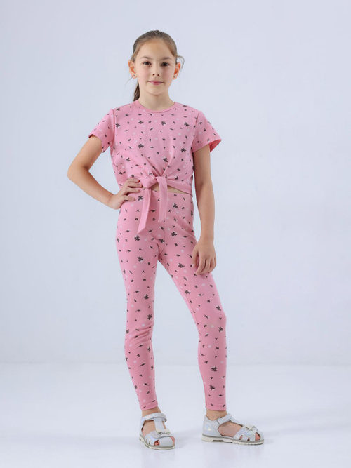 Блузка для девочки, модель №1, рост 128 см, пудровая с принтом