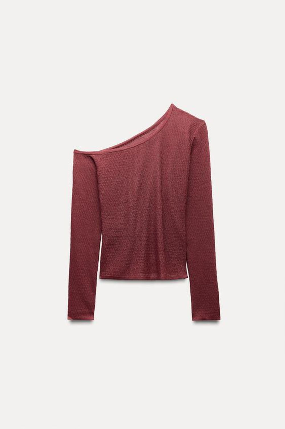 ZARA ТРИКОТАЖНЫЙ ТОП СО СБОРКАМИ, ВИННЫЙ