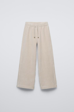 ZARA БРЮКИ ИЗ ВЕЛЬВЕТА С ШИРОКИМИ ШТАНИНАМИ, ЭКРЮ